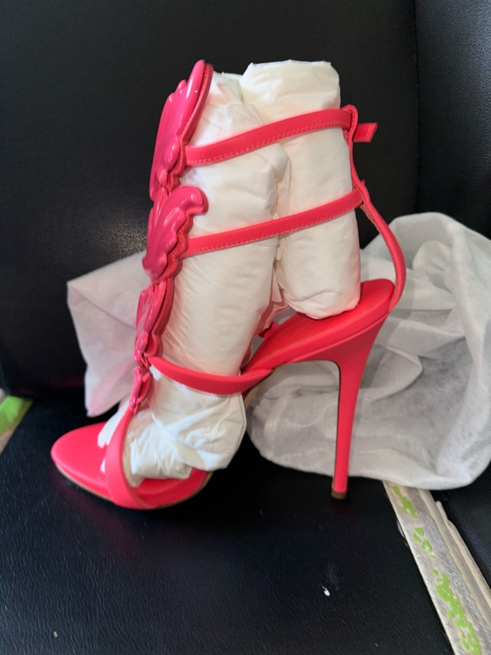 Giuseppe Zanotti Coline Pink Patent Leather Sandal Heels Wing